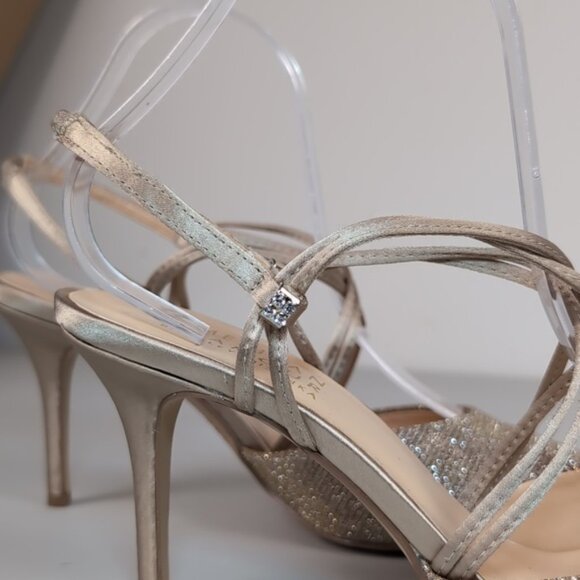 Badgley Mischka American Glamour Dixie Strappy Heels Metallic Champagne Gold - Picture 8 of 11